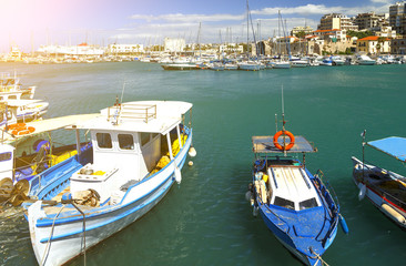 Fototapeta na wymiar Boats in the old port of Heraklion. Crete, Greece, Europe