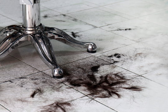 The Hair On The Floor In The Barber Shop, Barbers, Haircut Clipping Hair Scrap, Pile Of Hair Dirty