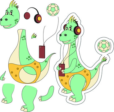 Dinosaur boy for animation in parts in the flat-style