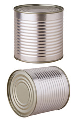 Tin can isolated. Isolated metal packaging. Top view photo.