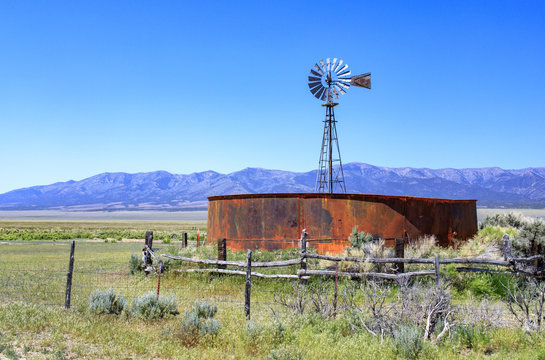 Windmill & Water Tank In Rural Nevada