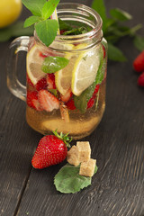 cocktail with fresh fruits, berries and mint