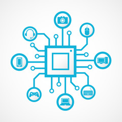 Devices icon and technology , connection concept with chip integration