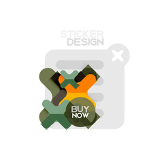 Flat design cross shape geometric sticker icon, paper style design with buy now sample text, for business or web presentation, app or interface buttons