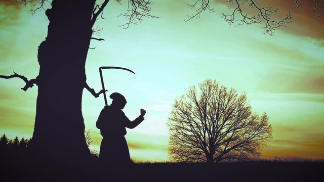 At sunset there is a grim Reaper