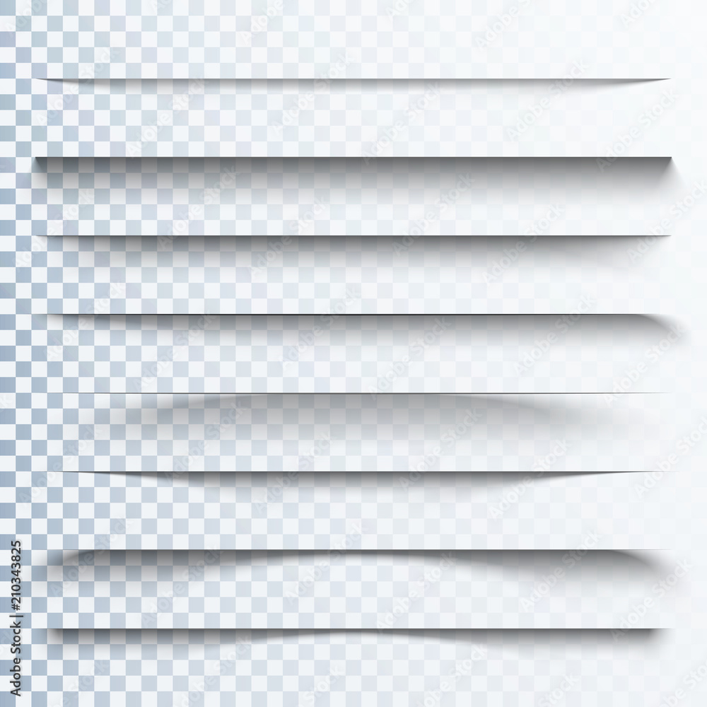 Poster 3d transparent shadows effect. page dividers with transparent shadows. pages separation set. transpa