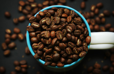 Beautiful background with scattered coffee beans