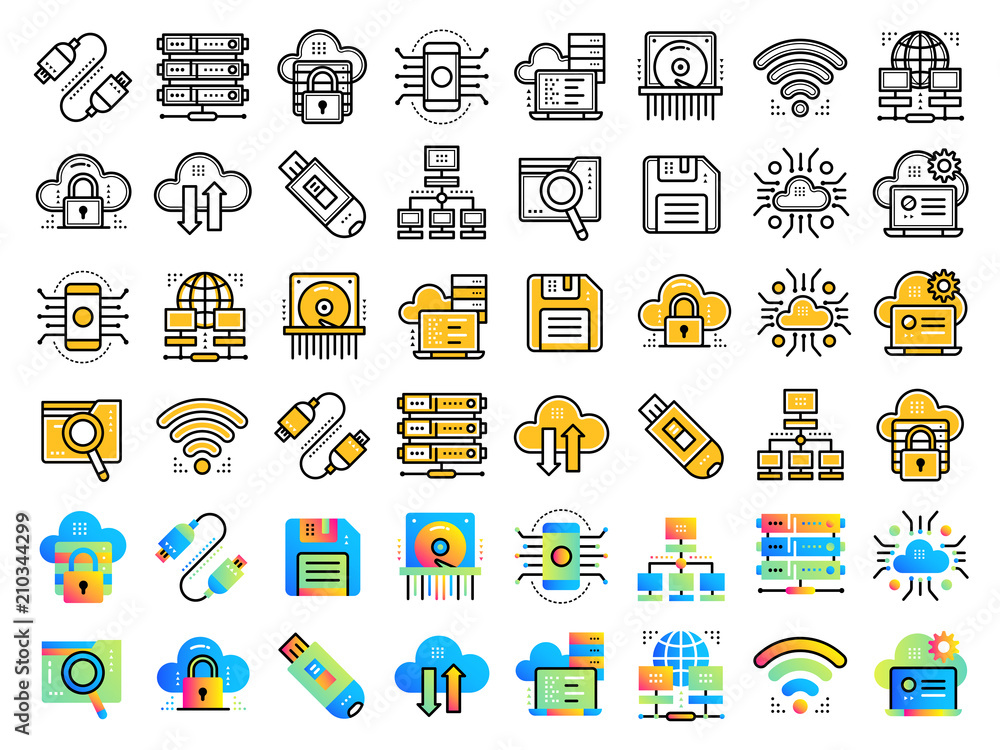 Poster icons set of cloud computing, internet technology, data secure. suitable for presentation, mobile ap