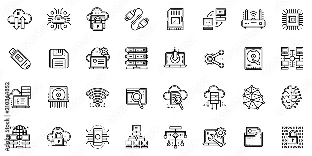 Poster outline icons set of cloud computing, internet technology, data secure. suitable for infographics, w