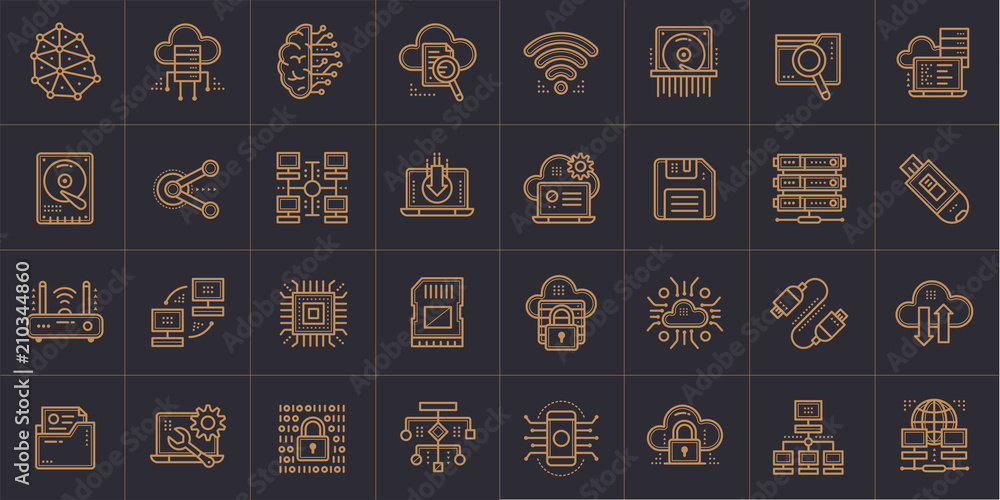 Poster outline icons set of cloud computing, internet technology, data secure. suitable for infographics, w