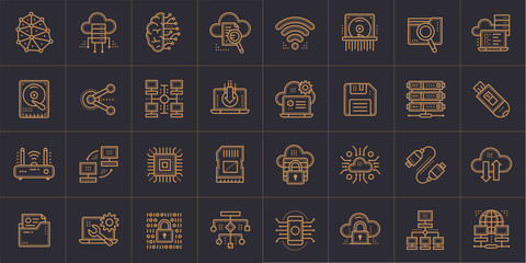 Outline icons set of cloud computing, internet technology, data secure. Suitable for infographics, websites, print media and interfaces
