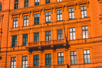 Fototapeta na wymiar residential orange facade of government building at budapest