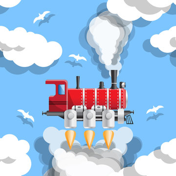 Futuristic Locomotive. Side View. Vector Illustration.