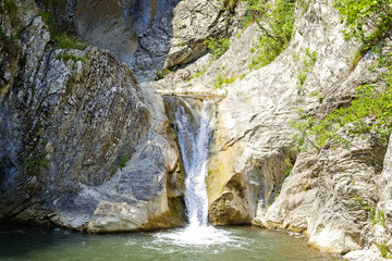 Landscape of mountain waterfall in sunny weather 3