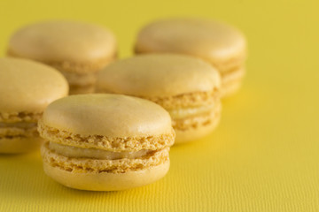 Yellow French Macarons on a Yellow Background