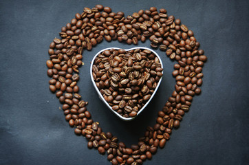 Beautiful background with scattered coffee beans
