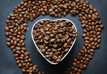Beautiful background with scattered coffee beans
