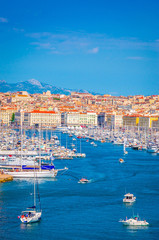 Aerial view of  old Vieux port and coast in Marseille, France