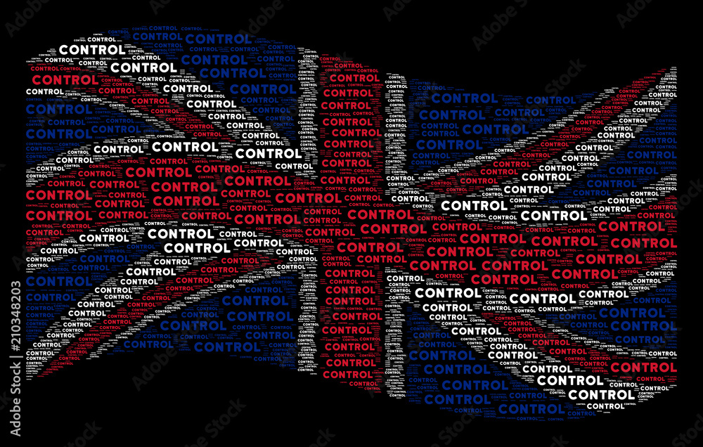 Poster waving british flag on a black background. raster control text elements are arranged into conceptual
