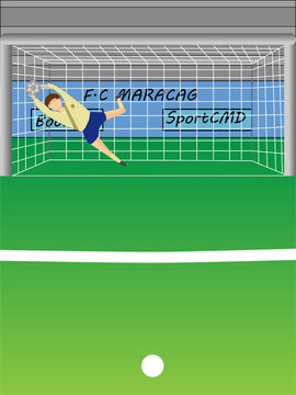 Vector image goalkeeper caught the ball from the penalty spot.