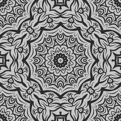 Floral Geometric Pattern with hand-drawing Mandala. Vector super illustration. For fabric, textile, bandana, scarg, print.