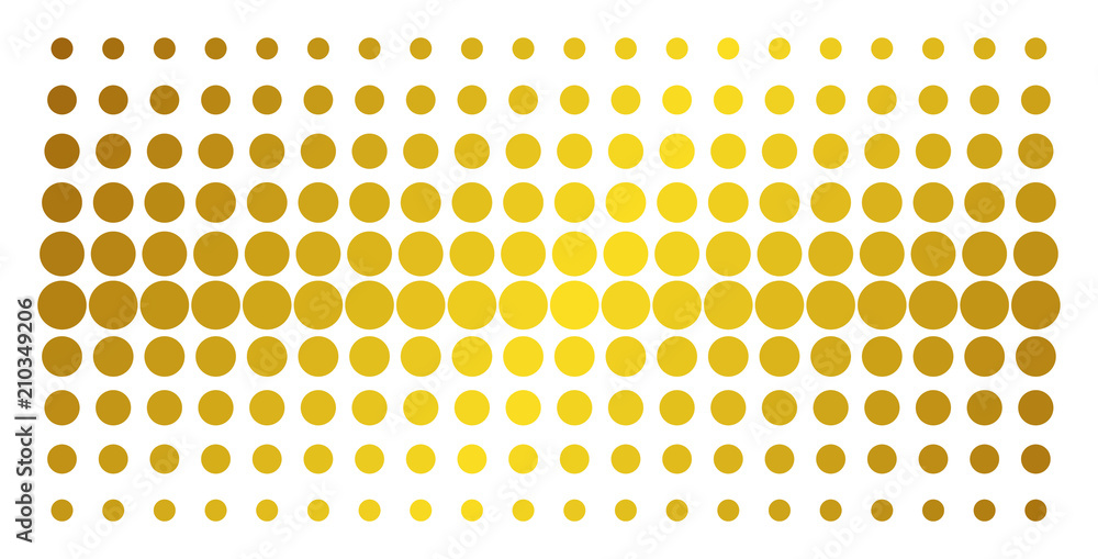 Poster circle icon gold colored halftone pattern. vector circle symbols are arranged into halftone matrix w