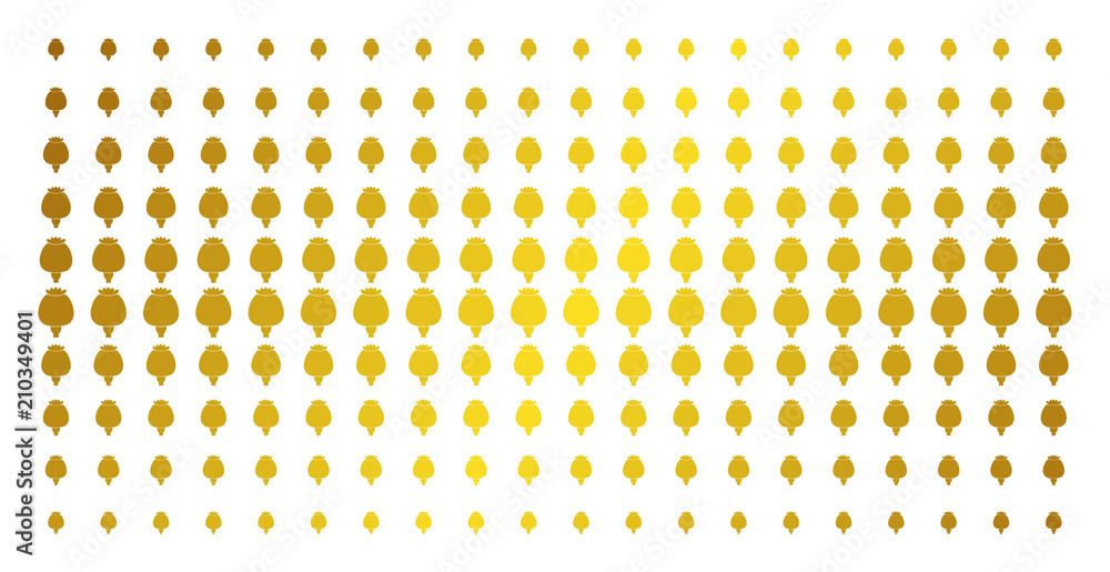 Aufkleber opium poppy icon gold colored halftone pattern. vector opium poppy objects are organized into halfto