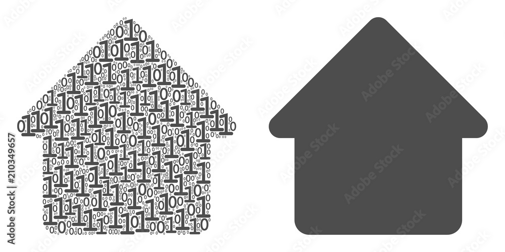 Wall mural Cabin mosaic icon of zero and one symbols in various sizes. Vector digits are formed into cabin composition design concept.