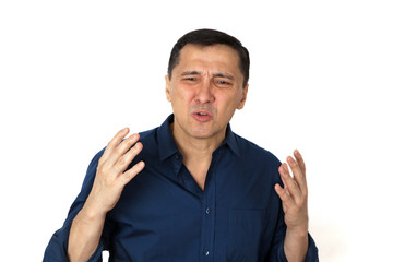 Disgusted man with unhappy face. The concept of disgust emotions