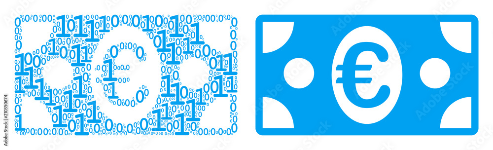 Aufkleber euro banknote collage icon of one and zero digits in different sizes. vector digit symbols are combi