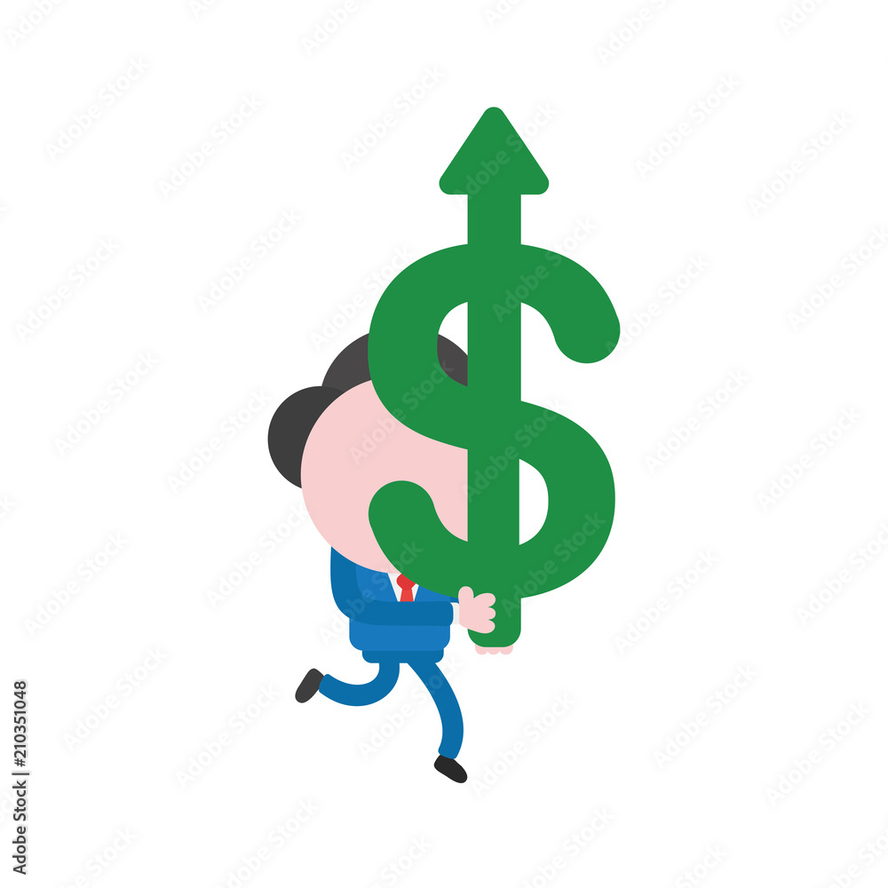 Poster vector businessman character running and carrying dollar symbol with arrow moving up