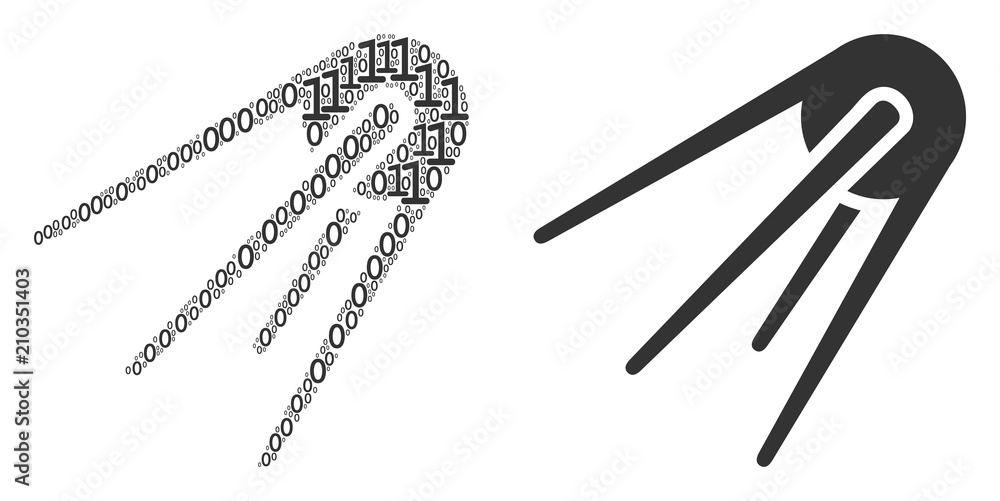 Aufkleber first satellite composition icon of zero and one symbols in randomized sizes. vector digital symbols