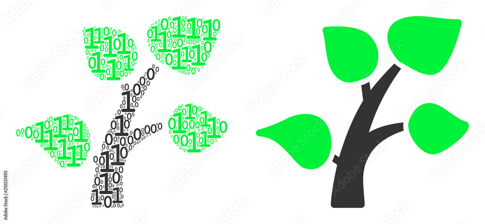 Aufkleber flora plant mosaic icon of one and zero digits in various sizes. vector digit symbols are arranged i