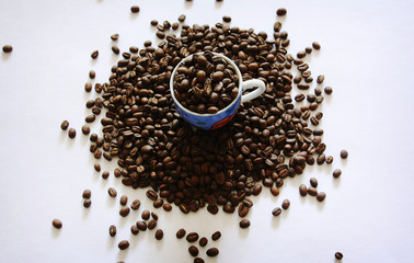 Beautiful background with scattered coffee beans