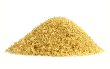 Sugar heap, Sugar mountain shape granulated sugar yellow, Pile of brown sugar from sugar cane reed, Sucrose white background