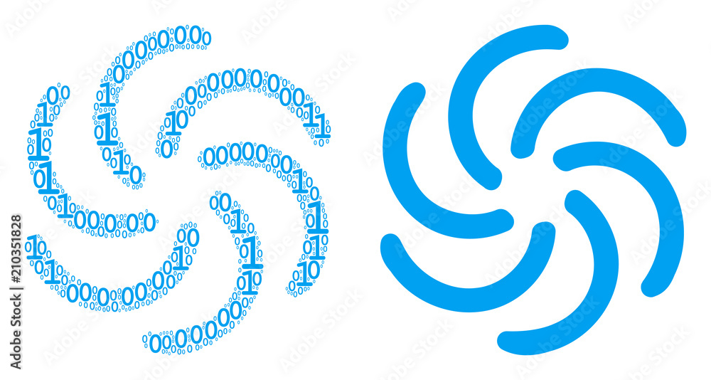 Poster galaxy collage icon of one and zero digits in different sizes. vector digital symbols are formed int