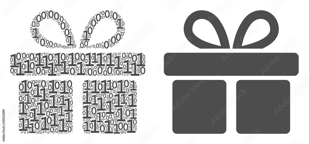 Aufkleber gift composition icon of zero and one symbols in various sizes. vector digit symbols are scattered i