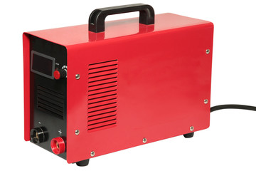 Red inverter welding machine, welding equipment isolated on a white background