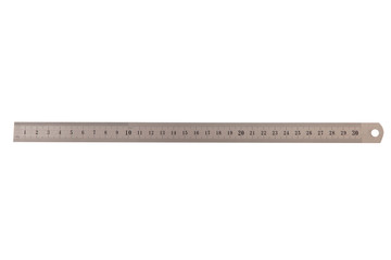 Metal thirty centimeters ruler isolated on white
