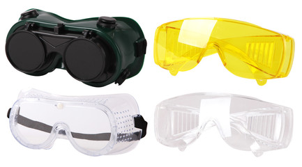 Collection of  protective spectacles (Safety glasses). Plastic Protective Work Glasses.