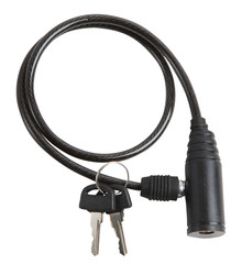 Bicycle lock with cable (with clamp) isolated. Bicycle accessory for bike protection and security. Bike Lock.