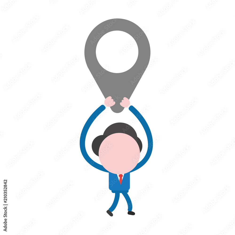 Poster vector businessman character walking and holding up map pointer