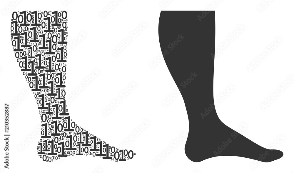 Poster leg collage icon of one and zero digits in different sizes. vector digital symbols are formed into l