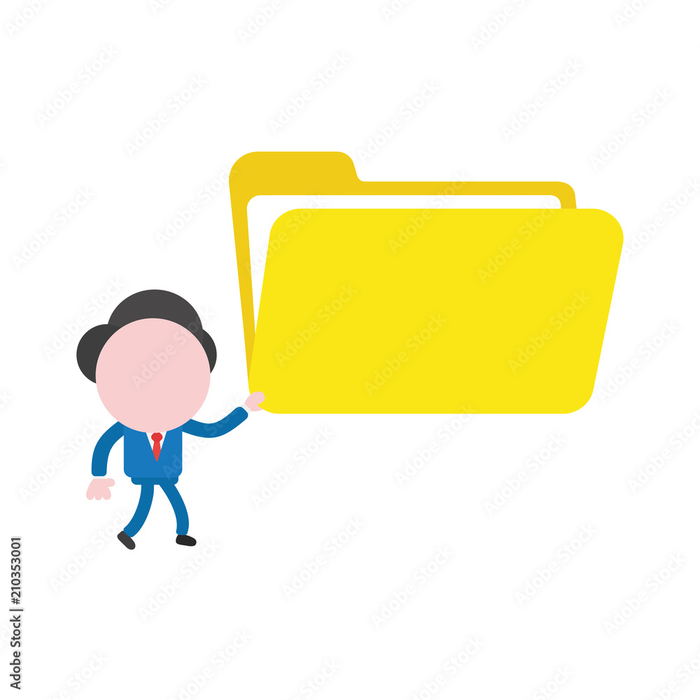Poster vector businessman character walking and holding open file folder