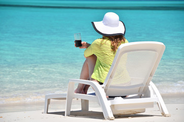 Fototapeta premium Girl on the beach. Great Exuma, Bahamas