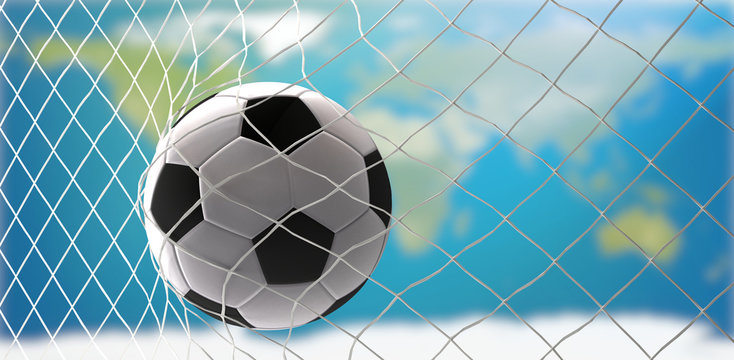 soccer ball in soccer goal net design 3d-illustration