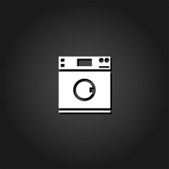 Washing machine icon flat. Simple White pictogram on black background with shadow. Vector illustration symbol