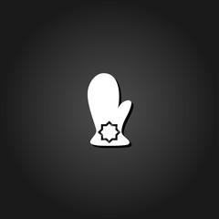 Mitten icon flat. Simple White pictogram on black background with shadow. Vector illustration symbol