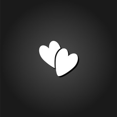 Valentines love heart icon flat. Simple White pictogram on black background with shadow. Vector illustration symbol
