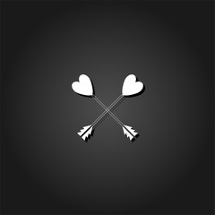 Arrow with heart icon flat. Simple White pictogram on black background with shadow. Vector illustration symbol